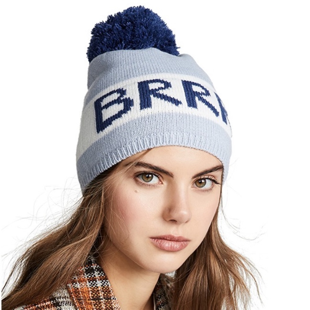 kate spade ♠️ ‘BRRR’ Pom-Pom Beanie in Stormy Blue